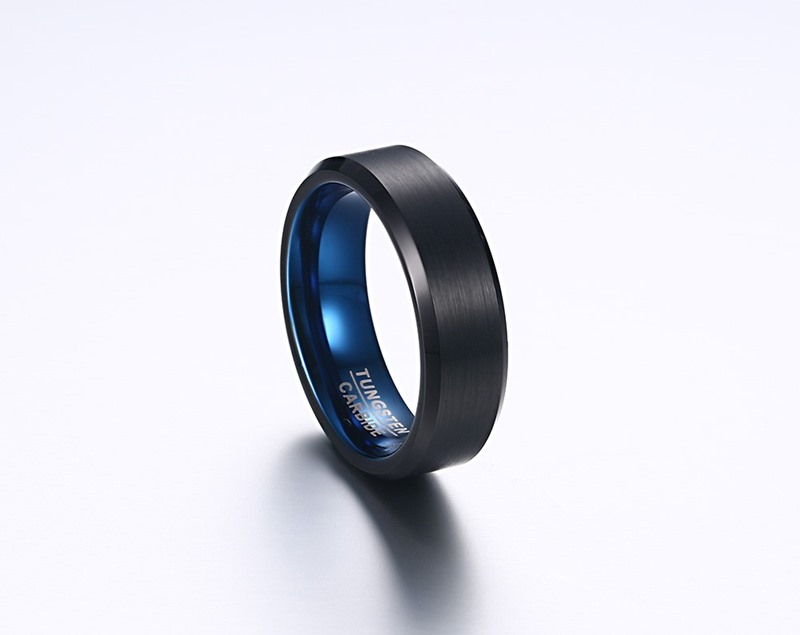 6mm ブラックマット仕上げメンズタングステンリングハイポリッシュベベルエッジタングステンカーバイド結婚指輪