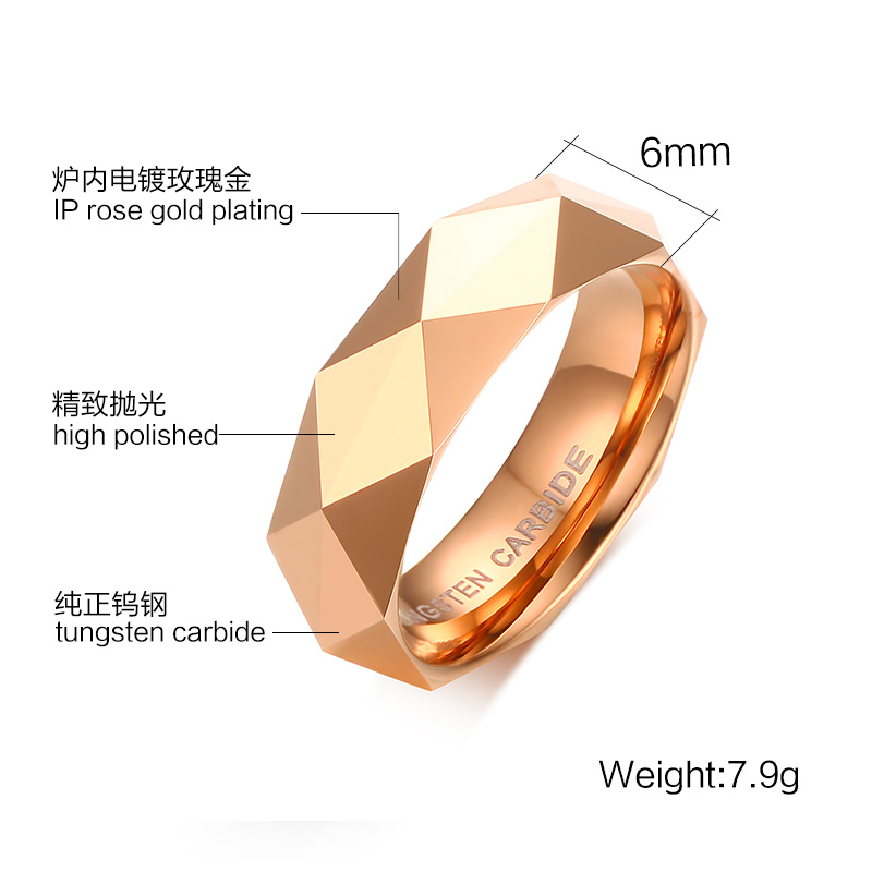 中国メーカーの結婚指輪は、メンズ用ローズゴールドのダイヤモンド カット面 6 mm タングステン カーバイド リングをデザインします。